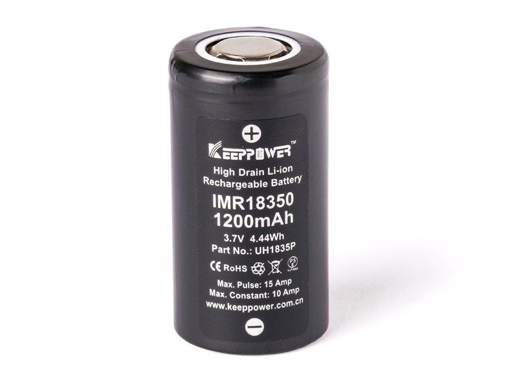 Keenpower IMR18350 1200mAh Ansicht stehend Keeppower 18350 1200mAh (10A)